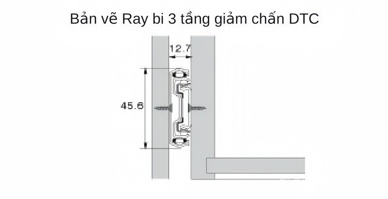 Ray bi ngăn kéo 3 tầng giảm chấn DTC45871