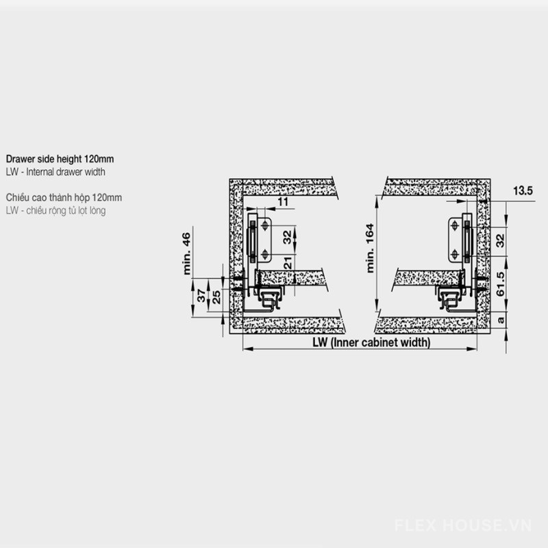 Ray hộp nhấn mở H120mm Alto-S Hafele 552.36.745