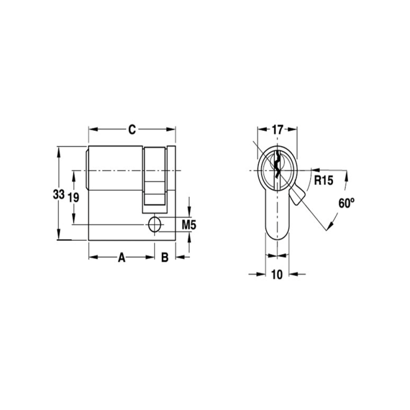 Ruột khóa 1 đầu chìa 45mm Hafele 916.63.363