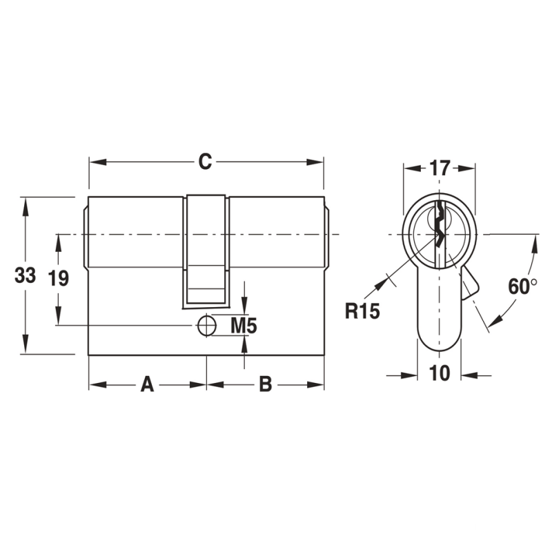 Ruột khóa 2 đầu chìa 101mm Hafele 916.00.025