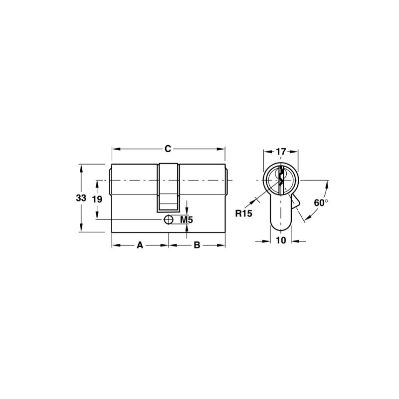 Ruột khóa 2 đầu chìa 61mm Hafele 916.63.900