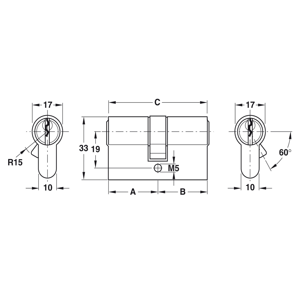 Ruột khóa 2 đầu chìa 65mm Hafele 916.96.601