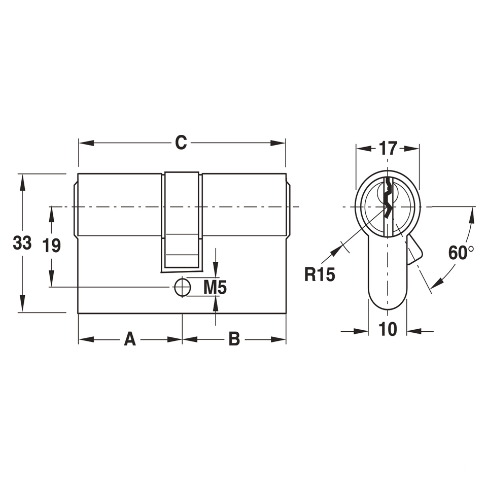 Ruột khóa 2 đầu chìa bằng đồng thau Hafele 916.00.007