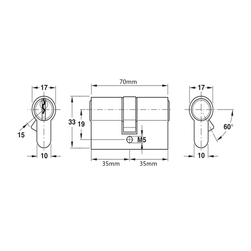 Ruột khóa ban công 70mm Hafele 916.96.017