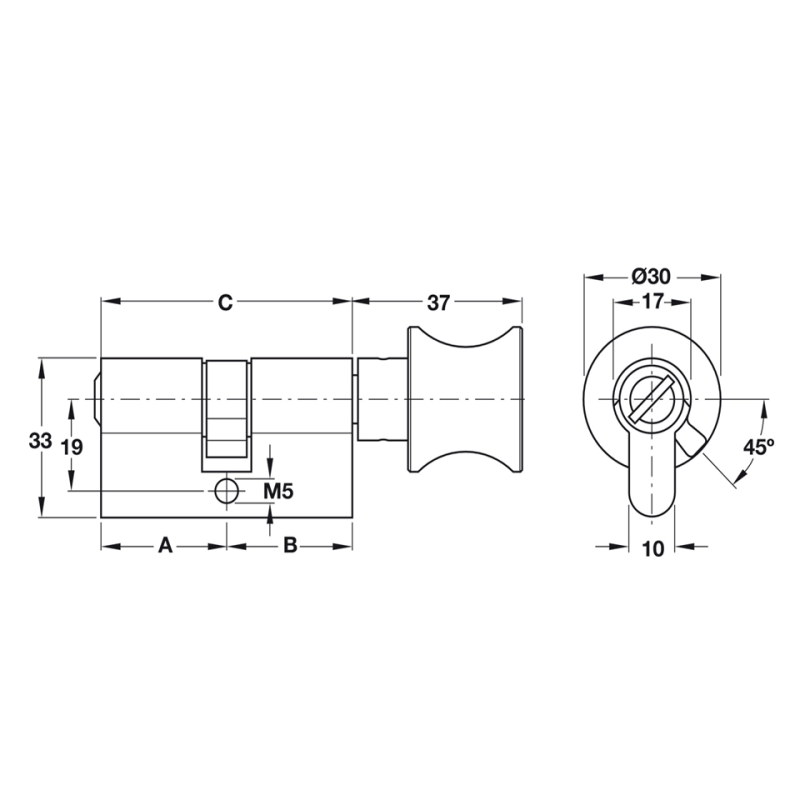 Ruột khóa cửa nhà vệ sinh 71mm Hafele 916.08.525
