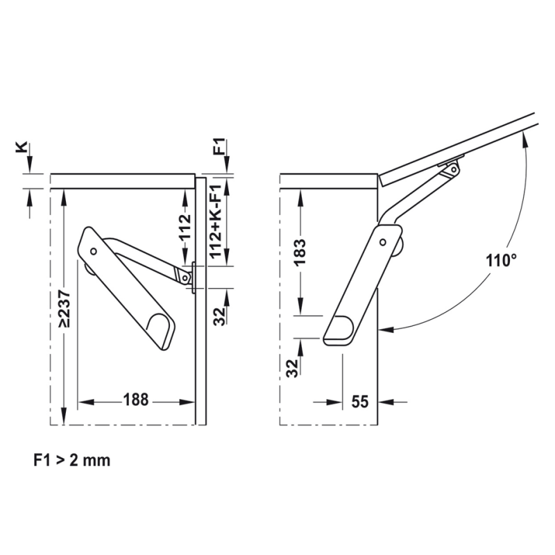 Tay nâng Flap H1.5 Loại A Hafele 493.05.350