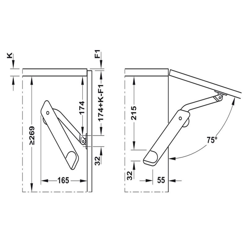 Tay nâng Flap H1.5 Loại A Hafele 493.05.350