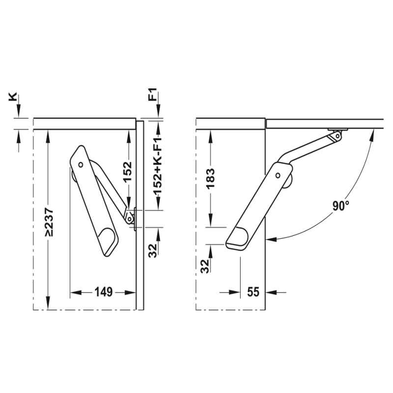 Tay nâng Flap H1.5 Loại A Hafele 493.05.350