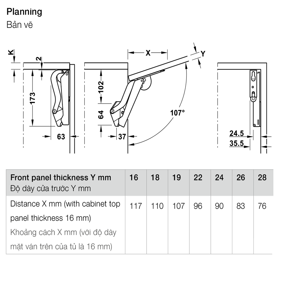 Tay nâng Free Space loại F Hafele 493.05.924