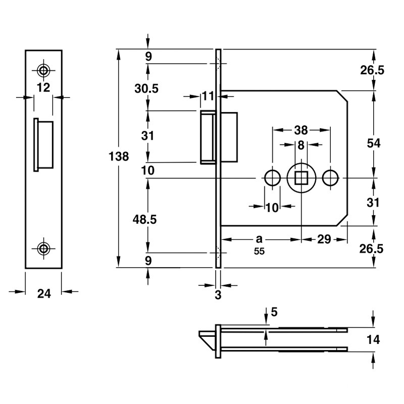 Thân khóa lưỡi gà Inox 316 Hafele 911.23.438 5