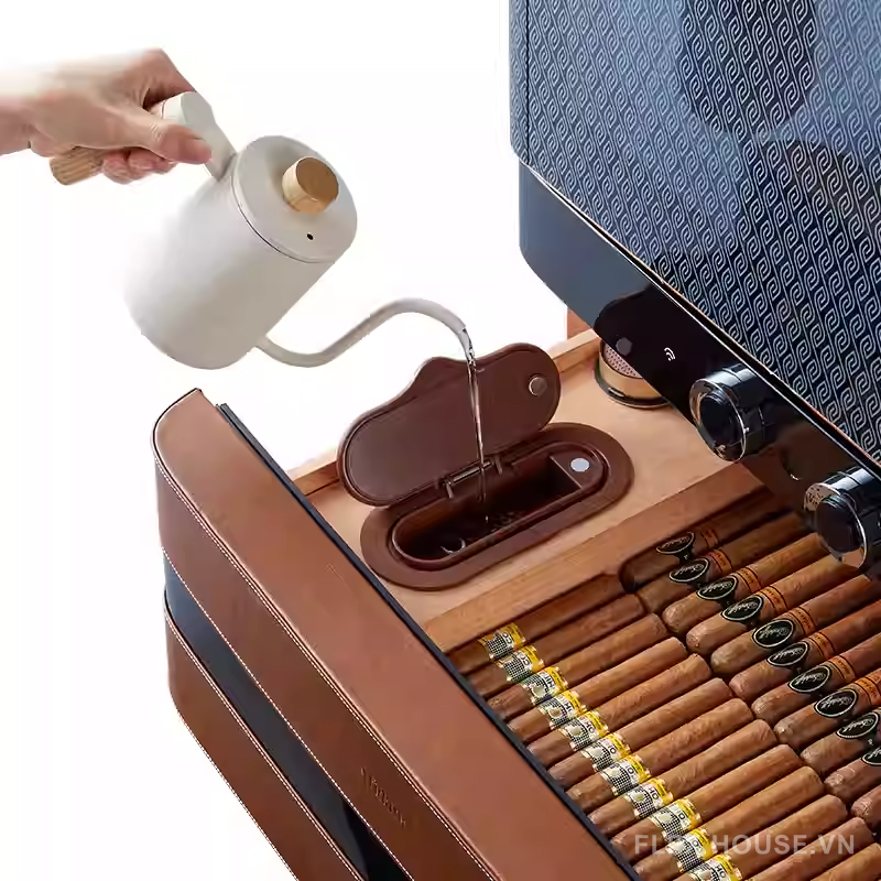 Tủ bảo quản cigar bọc da sang trọng Afidano AFL6