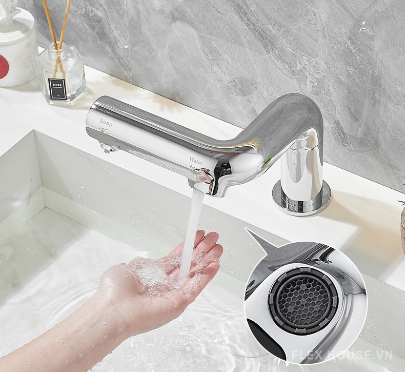 Vòi lavabo cảm ứng màu bạc sang trọng SX8394 5