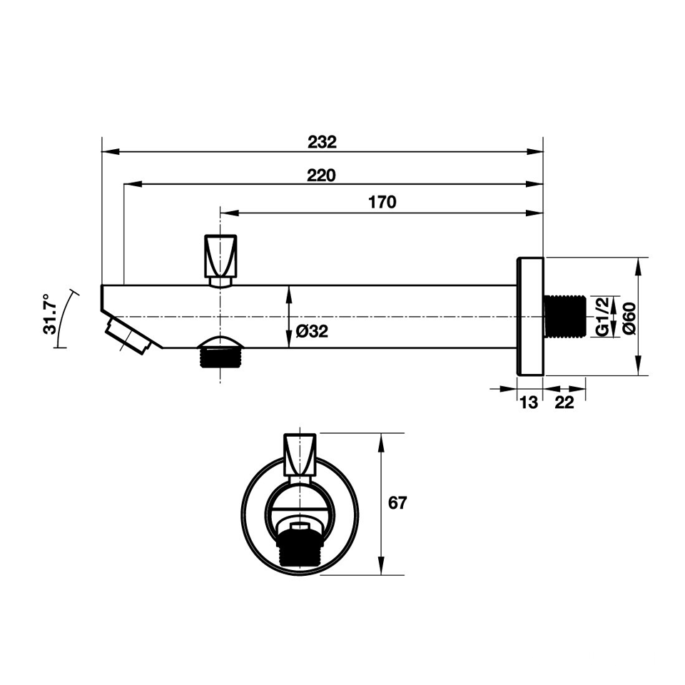 Vòi xả bồn tắm Active 232mm Hafele 589.25.897