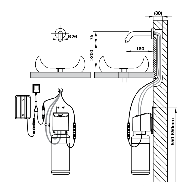 Vòi xịt xà bông cảm ứng gắn tường Hafele 589.64.031