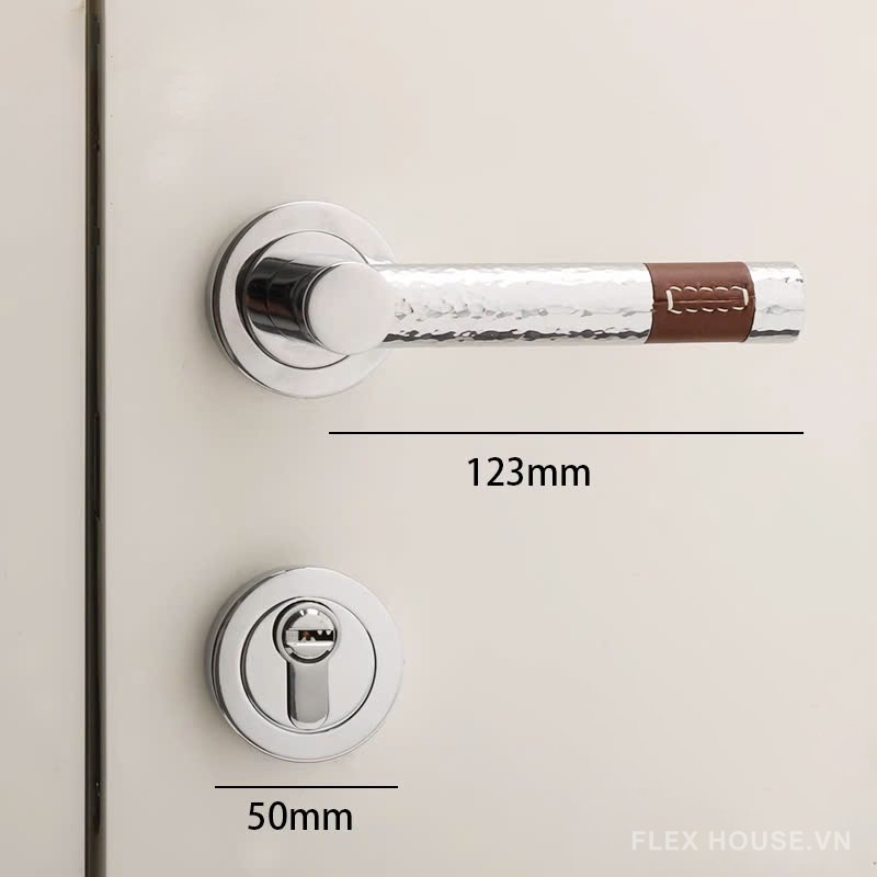 Khóa cửa bằng đồng mạ chrome phối da kiểu Ý OVLI7451 12