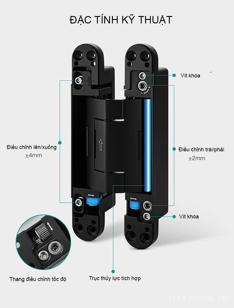 Bản lề âm cửa gỗ giảm chấn Taura DL-L099V 9