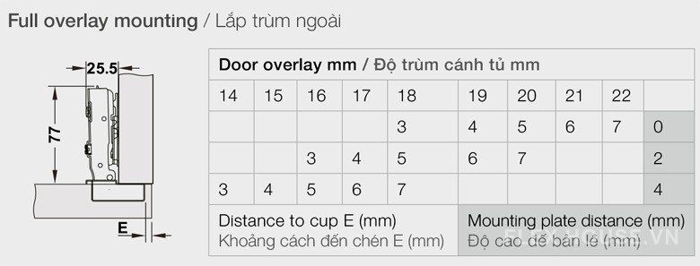 Bản lề trùm ngoài giảm chấn Metalla SM 98º Hafele 334.05.000 7