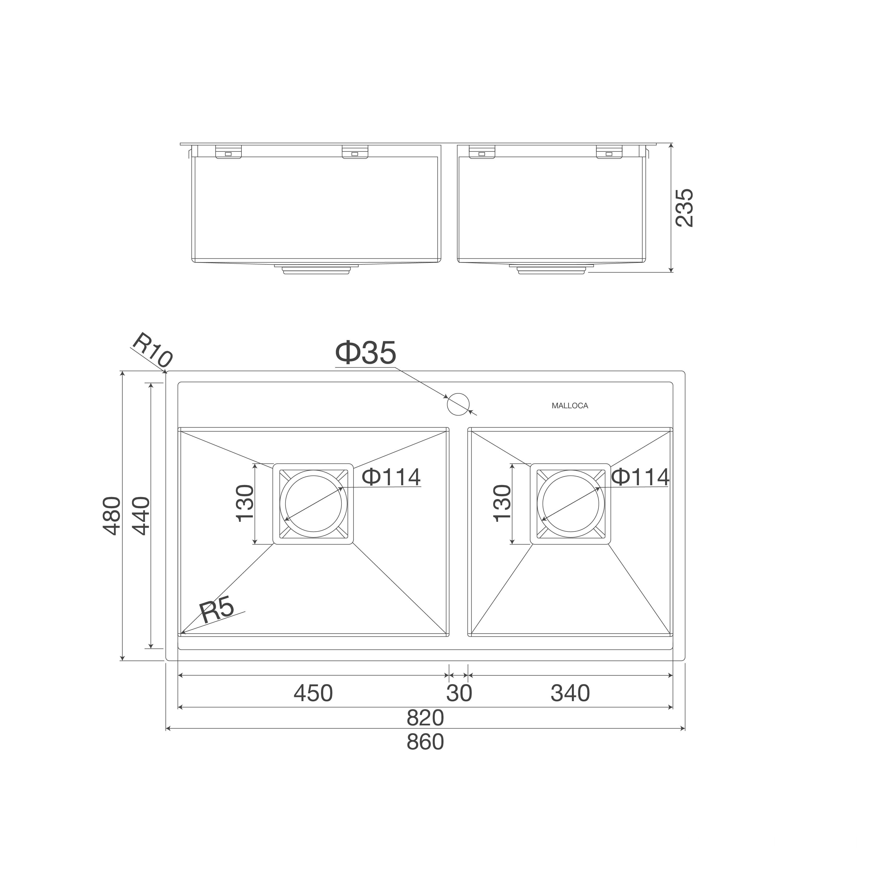 Chậu rửa bát cao cấp hai hố bán thủ công Malloca MS 6304 ST 6