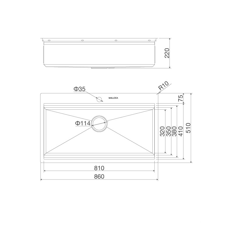 Chậu rửa bát một hố bán thủ công Malloca 861 9