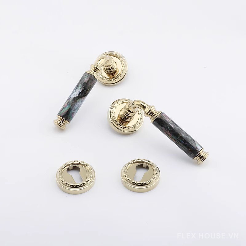 Khóa cửa bằng đồng tay gạt khảm xà cừ OVLI899 10