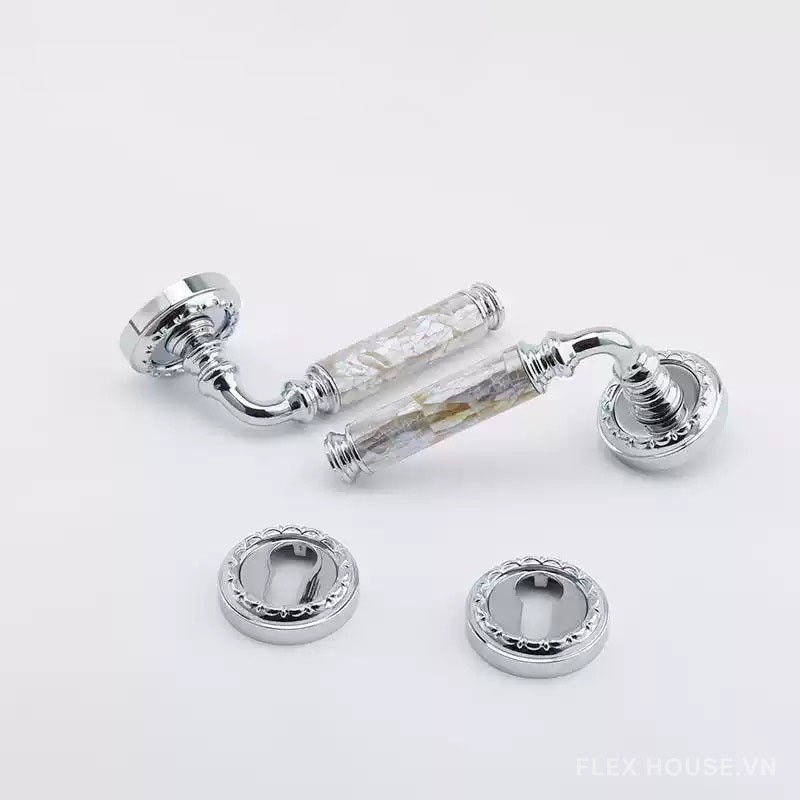 Khóa cửa bằng đồng tay gạt khảm xà cừ OVLI899 12