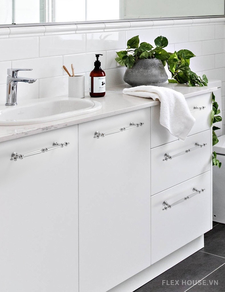 Tay nắm đồng màu bạc kiểu Âu trang trí kệ tủ NUS5515 16