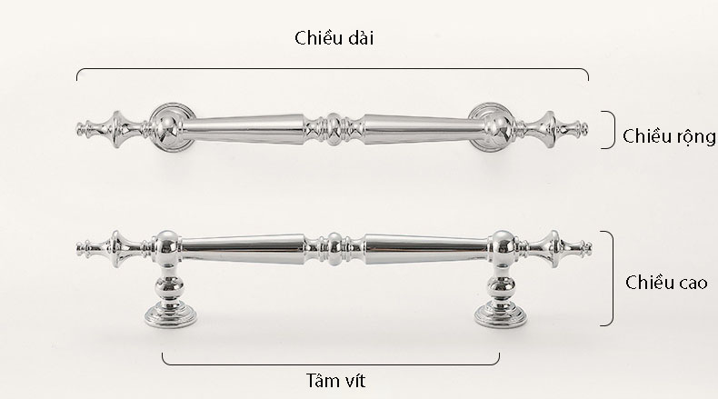 Tay nắm đồng màu bạc kiểu Âu trang trí kệ tủ NUS5515 17