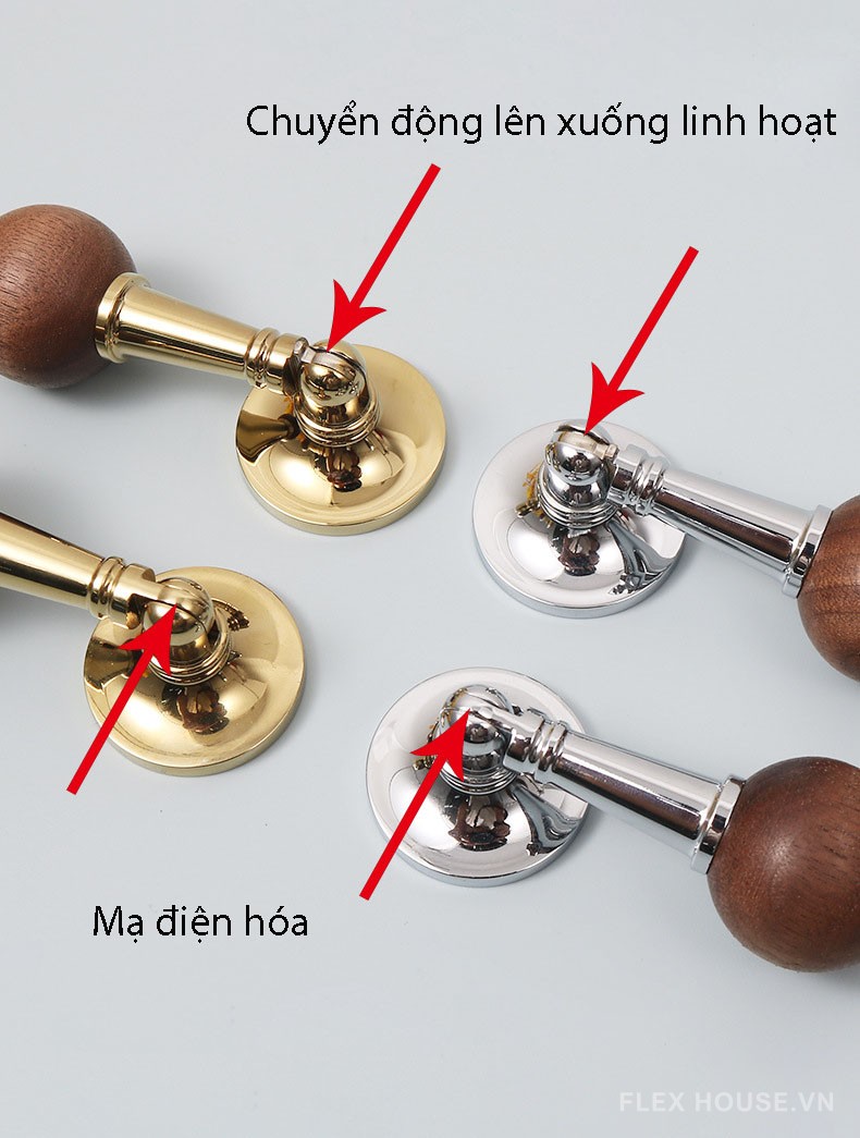 Tay nắm tủ pendant đồng thau phối gỗ Retro NUS451 15