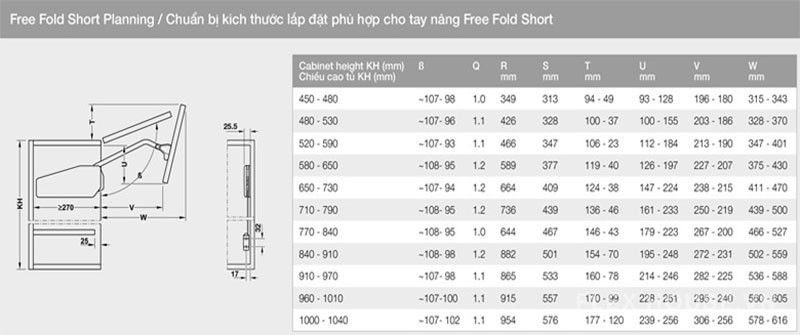 Tay nâng Free Fold Short D3fs nắp xám Hafele 493.05.730 7