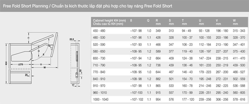 Tay nâng Free Fold Short D3fs Hafele 493.05.890 6