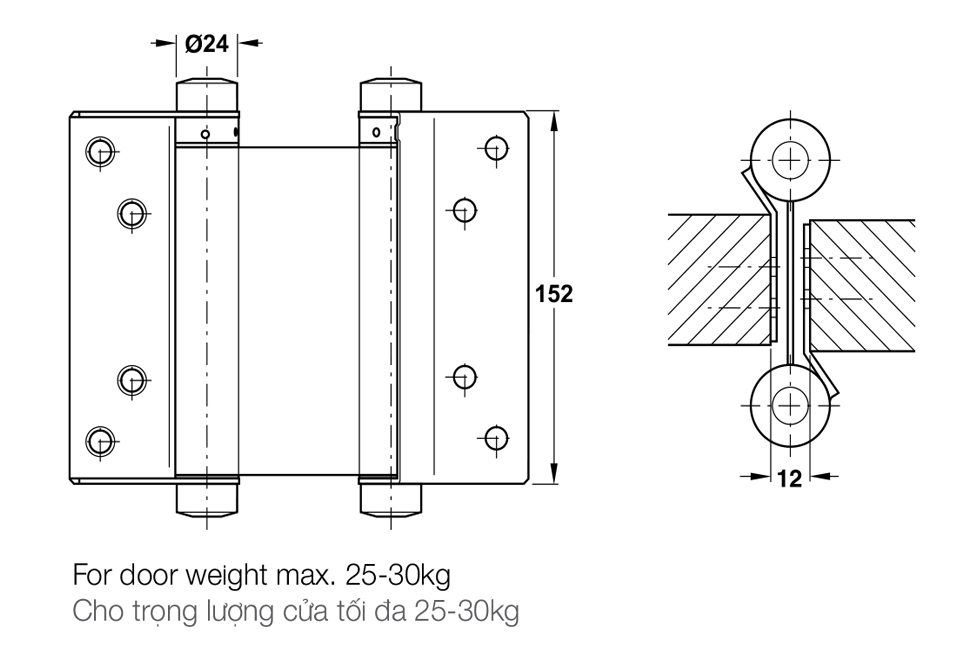 Bản lề bật 2 chiều inox Hafele 927.97.080