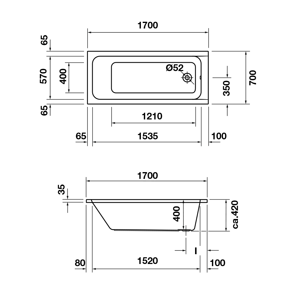 Bồn tắm âm Duravit D-Code 1700 Hafele 588.45.646