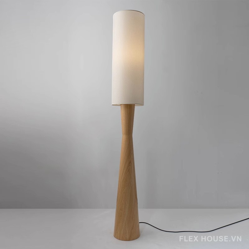 Đèn sàn vải thân giả gỗ Wabi-sabi tinh tế HX3983