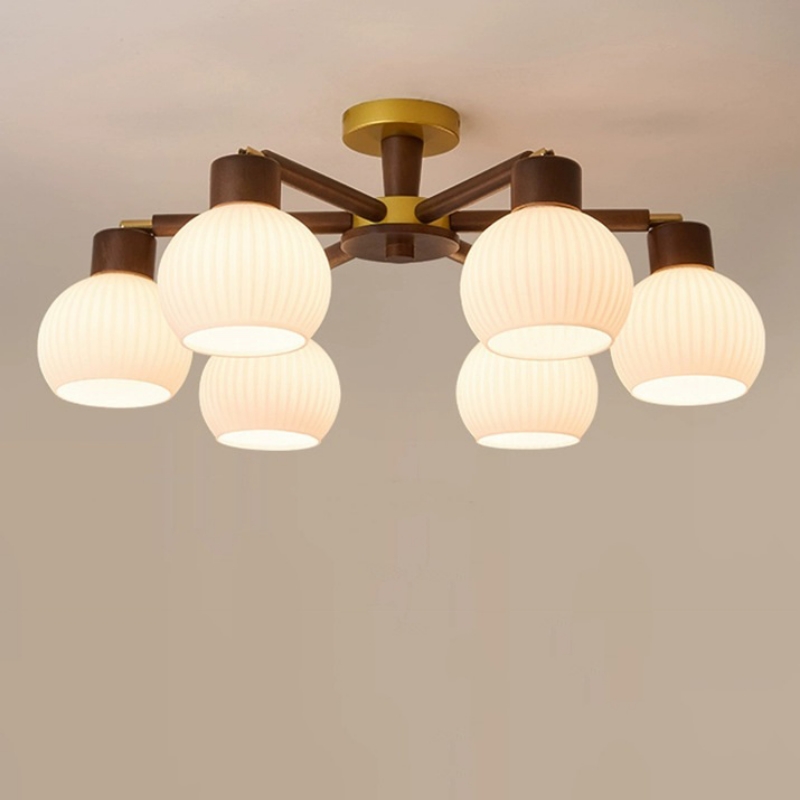 Đèn trần thân gỗ nhiều bóng Wabi-sabi tinh tế SBS5569