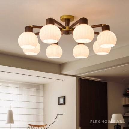 Đèn trần thân gỗ nhiều bóng Wabi-sabi tinh tế SBS5569
