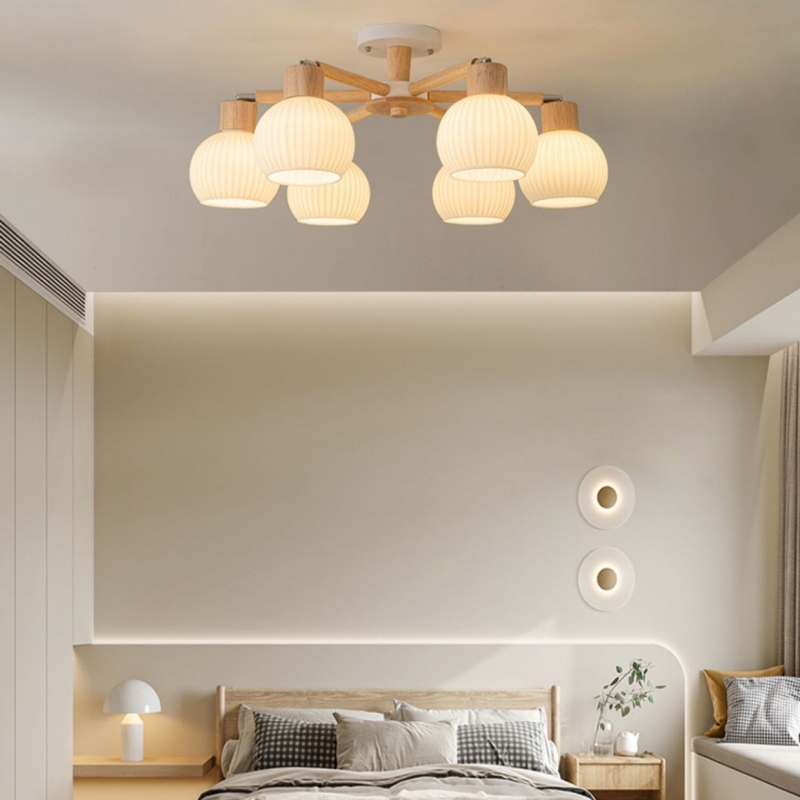 Đèn trần thân gỗ nhiều bóng Wabi-sabi tinh tế SBS5569