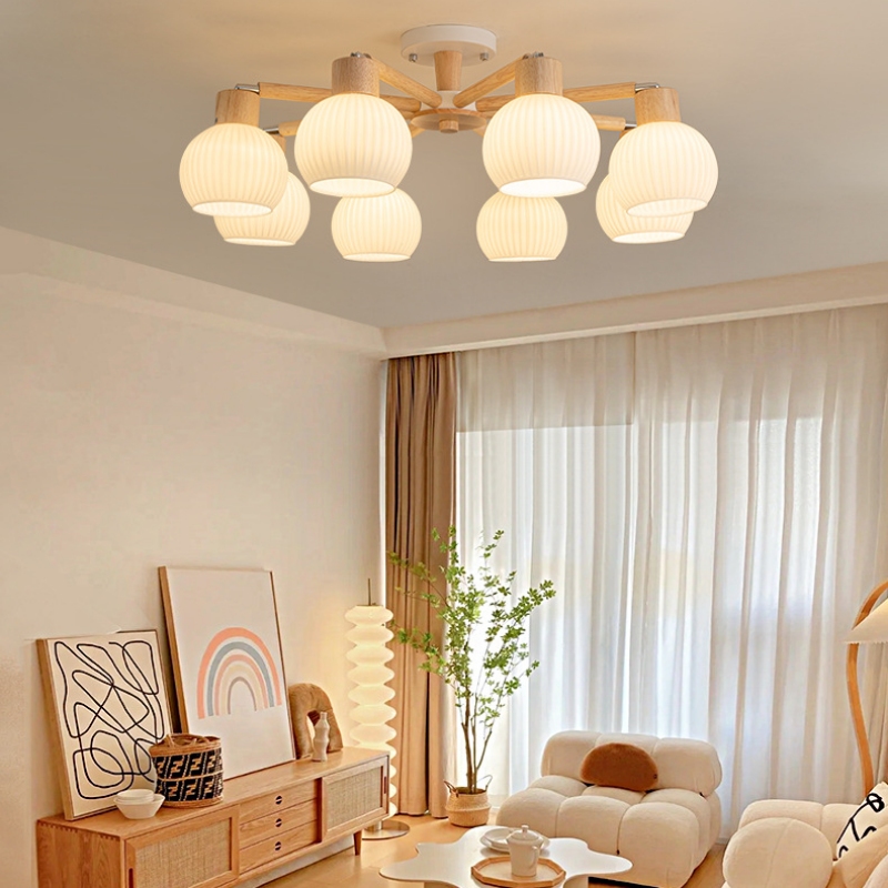 Đèn trần thân gỗ nhiều bóng Wabi-sabi tinh tế SBS5569