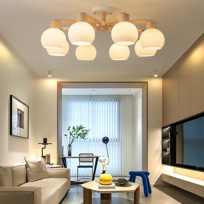 Đèn trần thân gỗ nhiều bóng Wabi-sabi tinh tế SBS5569
