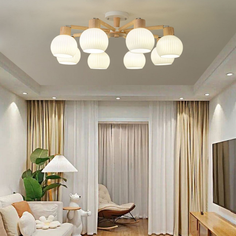 Đèn trần thân gỗ nhiều bóng Wabi-sabi tinh tế SBS5569