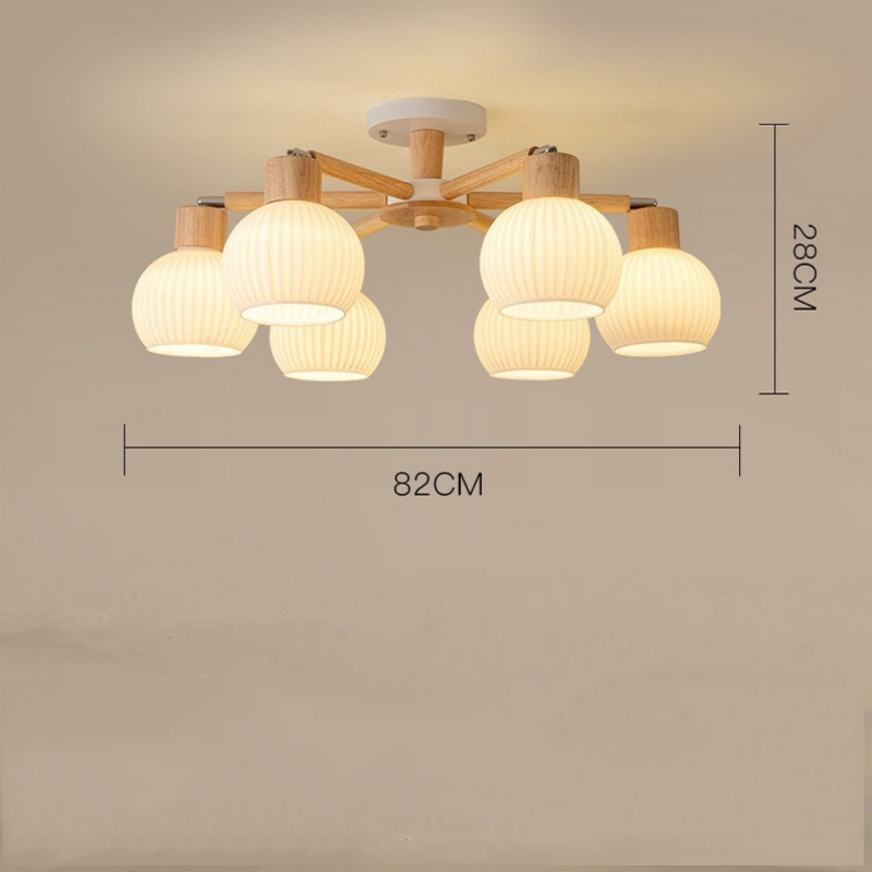 Đèn trần thân gỗ nhiều bóng Wabi-sabi tinh tế SBS5569