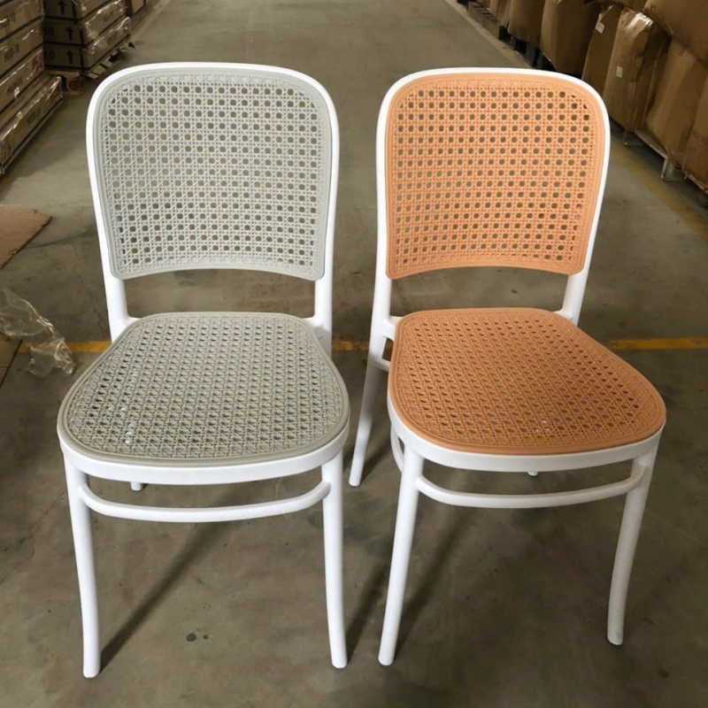 Ghế cà phê nhựa đúc giả mây đan Minimalist ST3042