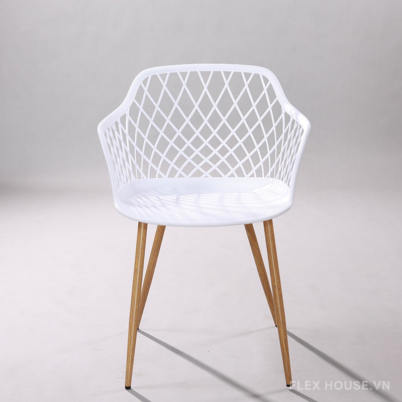 Ghế nhựa lưng lưới decor chân gỗ ST3014