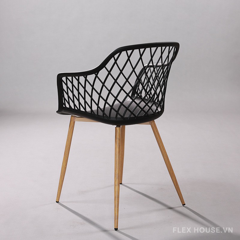 Ghế nhựa lưng lưới decor chân gỗ ST3014
