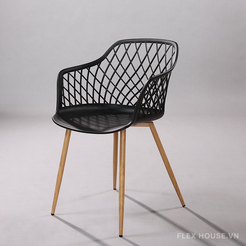 Ghế nhựa lưng lưới decor chân gỗ ST3014