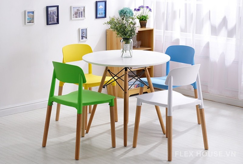 Ghế quán cà phê quán ăn mặt nhựa chân gỗ ST3022