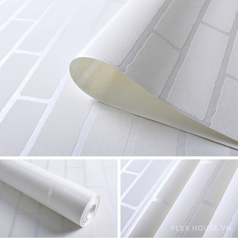 Giấy dán tường 3D giả gạch màu trắng tinh tế SHY768