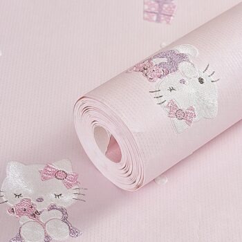 Giấy dán tường 3D phòng bé Hello Kitty màu hồng SHY610
