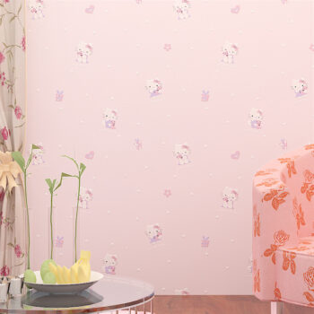 Giấy dán tường 3D phòng bé Hello Kitty màu hồng SHY610