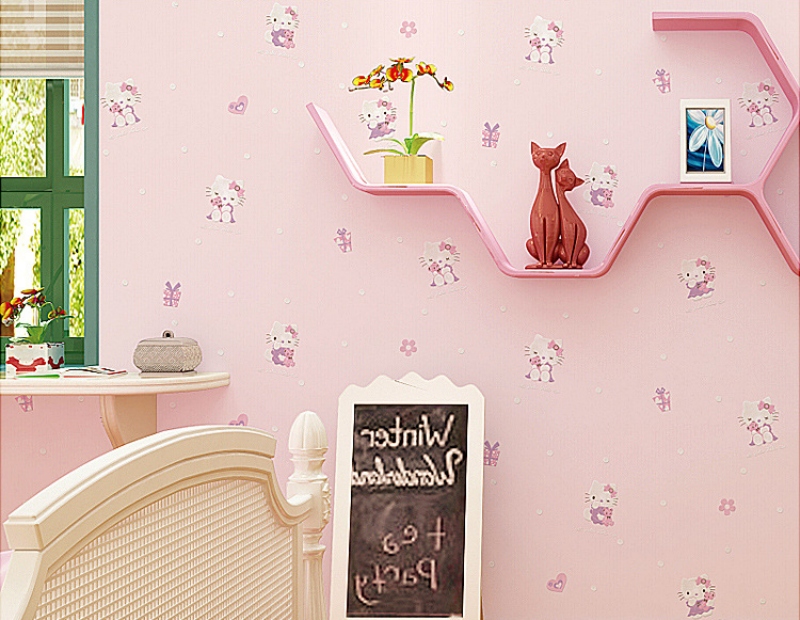 Giấy dán tường 3D phòng bé Hello Kitty màu hồng SHY610