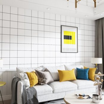 Giấy dán tường hoa văn ô vuông màu trắng SHY330